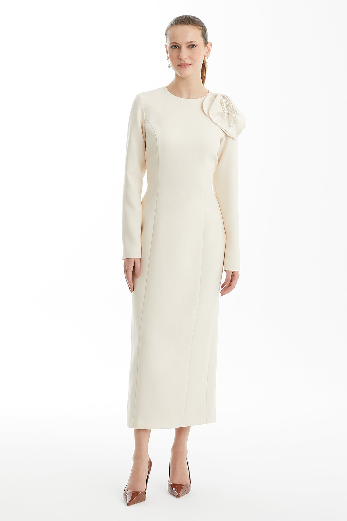 Beige Dress with Shoulder Accessories