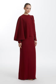 Red Dress with Cape and Stone Embellishments