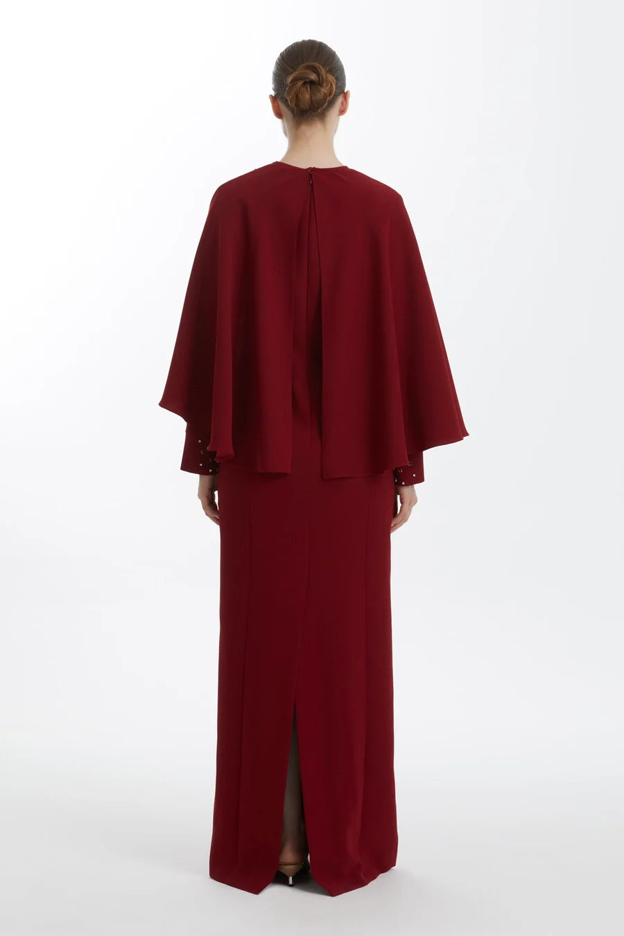 Red Dress with Cape and Stone Embellishments