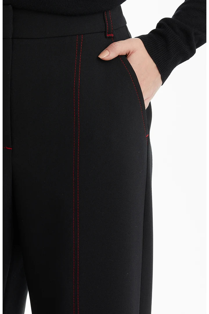 Wide-Leg Black Trousers with Contrast Stitching
