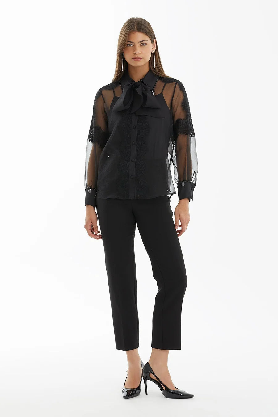 Black Shirt with Lace and Transparent Tank Top