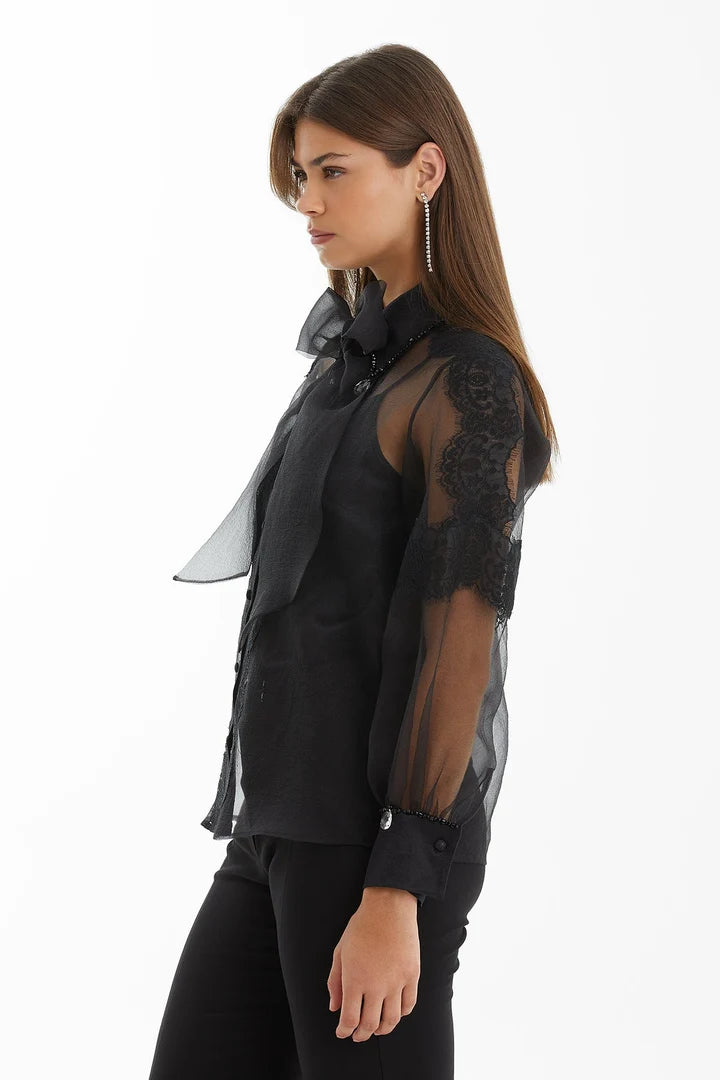 Black Shirt with Lace and Transparent Tank Top