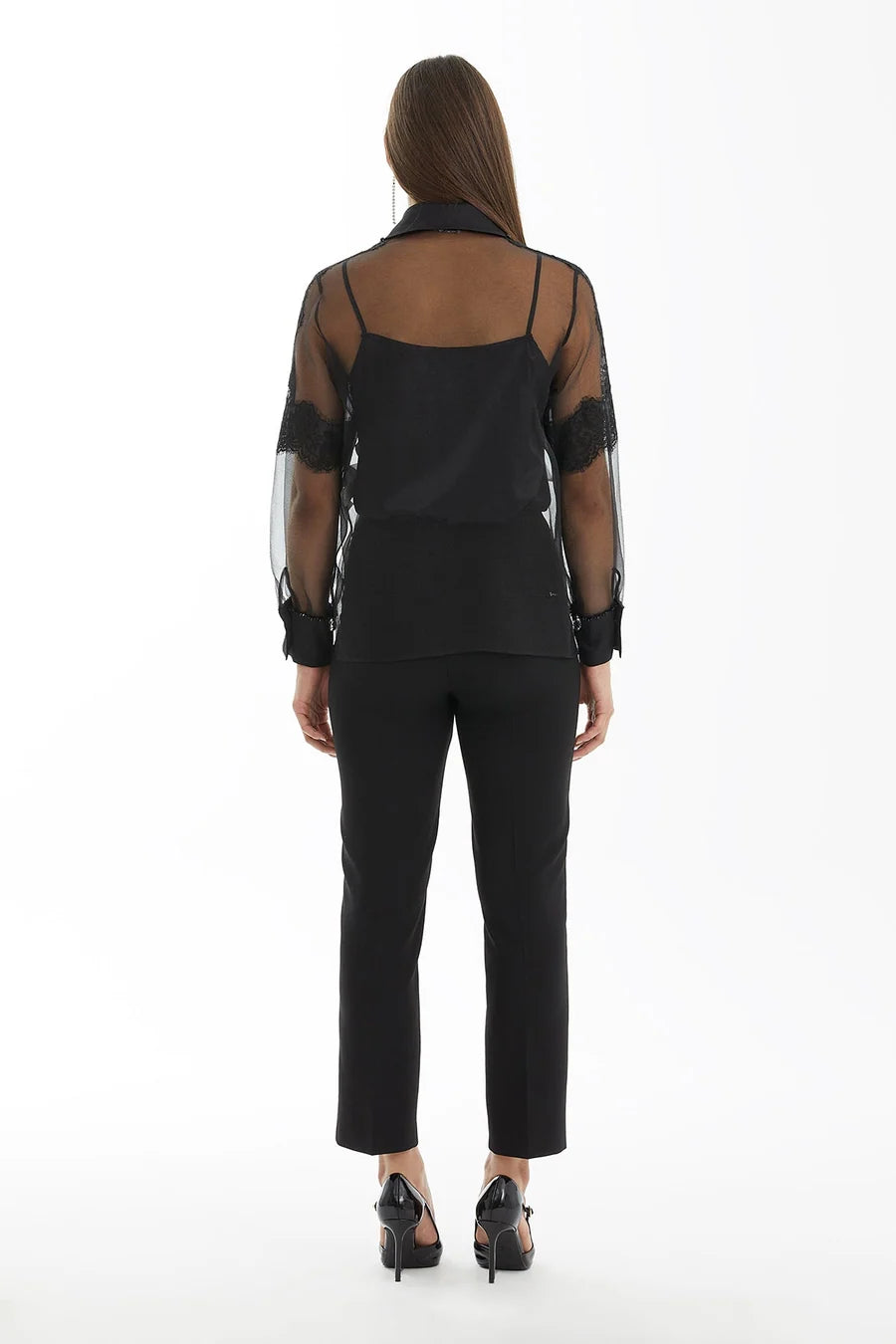 Black Shirt with Lace and Transparent Tank Top