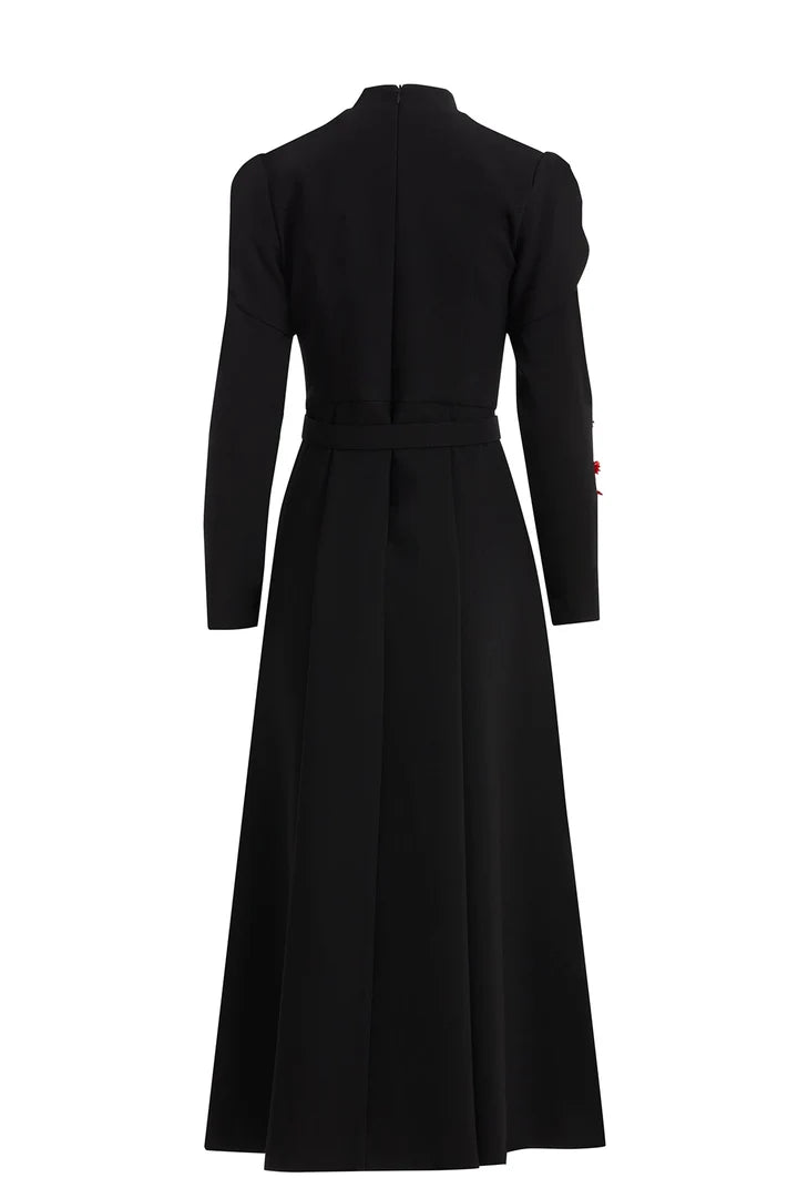 Red Dress with Embroidered and Detailed Sleeves