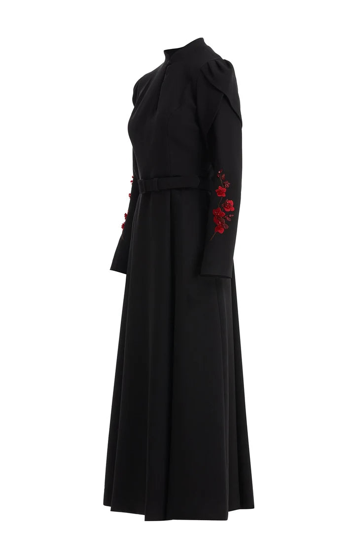 Red Dress with Embroidered and Detailed Sleeves