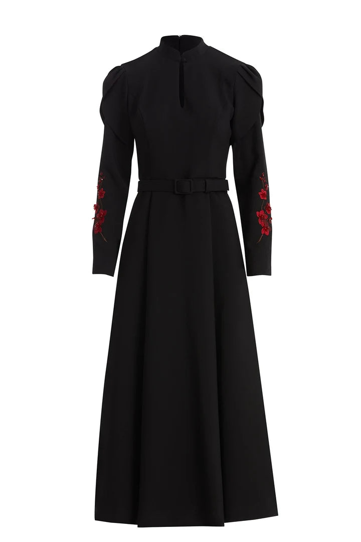 Red Dress with Embroidered and Detailed Sleeves