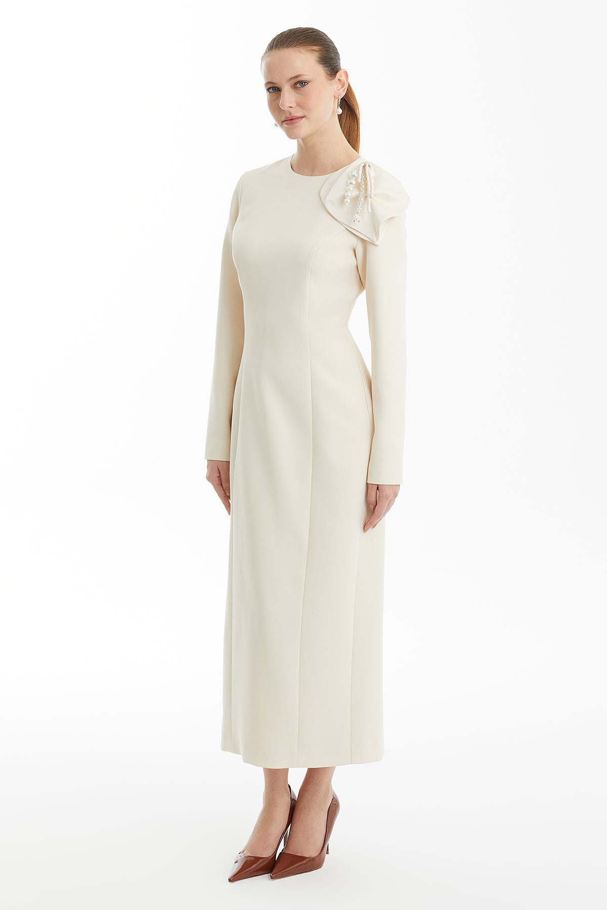 Beige Dress with Shoulder Accessories