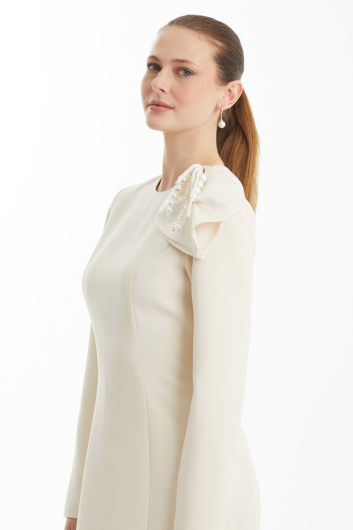 Beige Dress with Shoulder Accessories