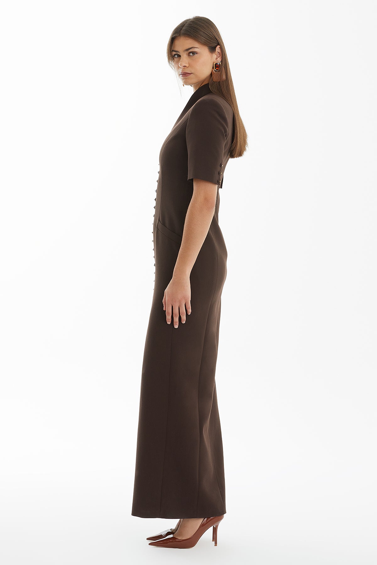 Brown Long Dress with Slit Detail