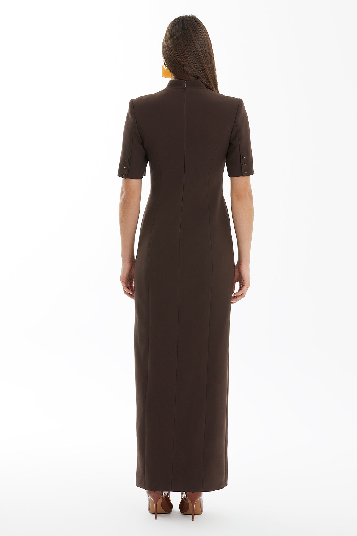 Brown Long Dress with Slit Detail