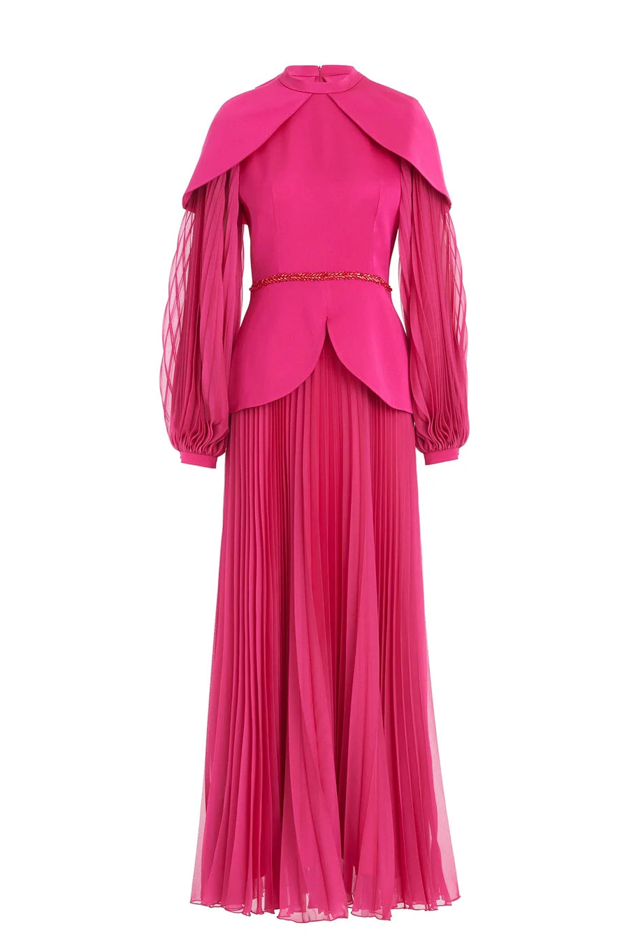 Black Maxi Dress with Cape Sleeves, Embroidered and Pleated
