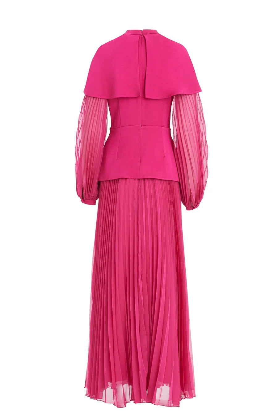 Black Maxi Dress with Cape Sleeves, Embroidered and Pleated